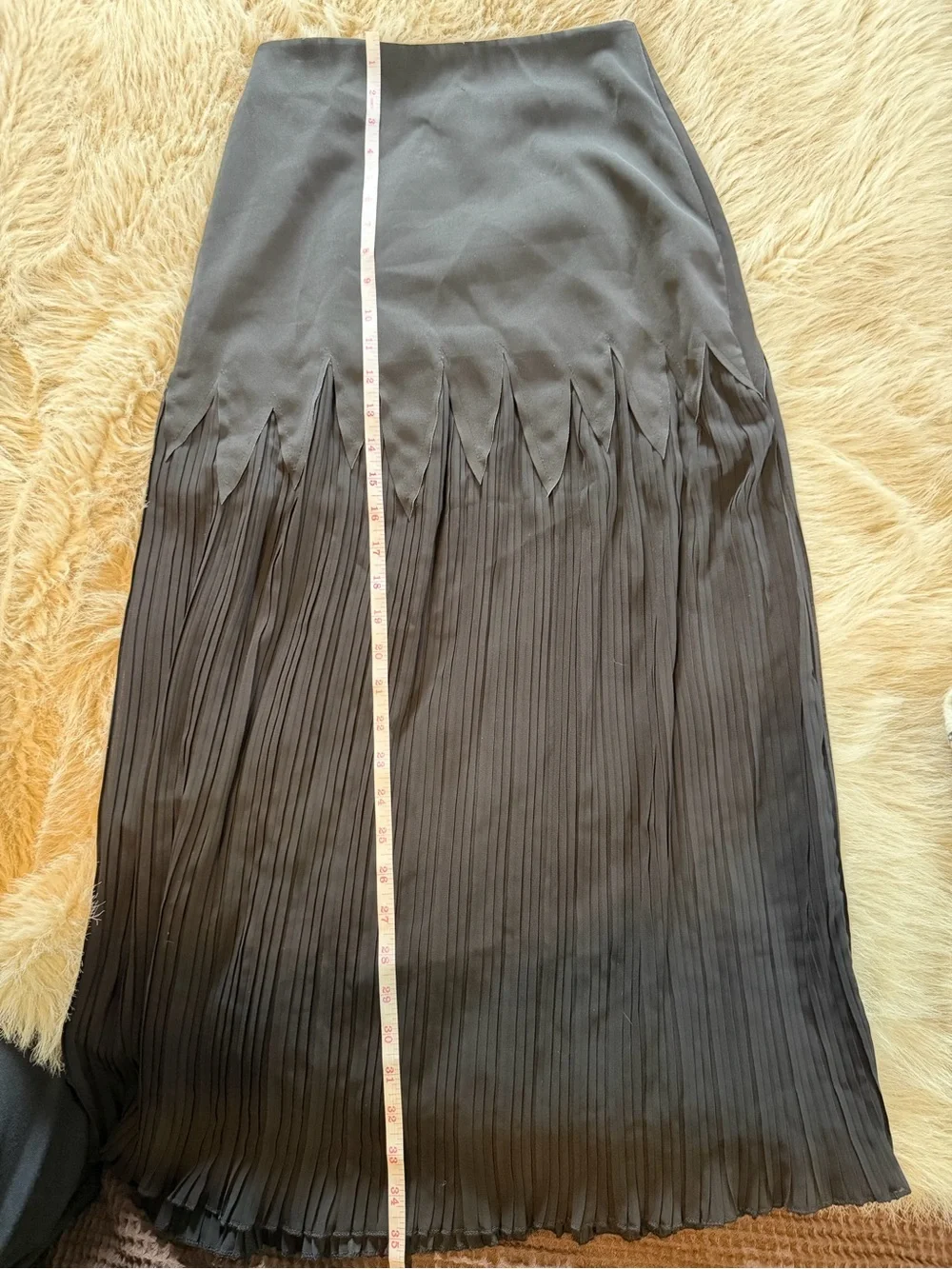Commense Black Panel Sheer Pleated Fringe Hem Maxi Skirt - Women, XS